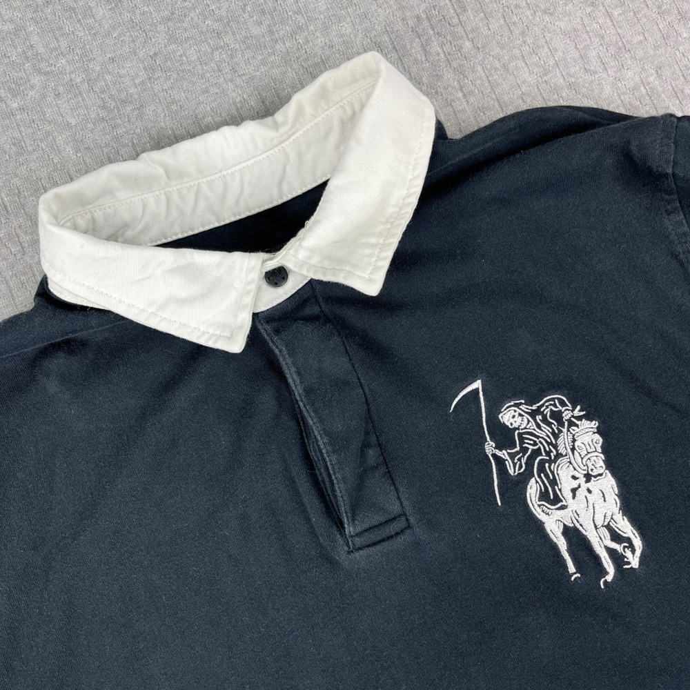 Lurking Class Rugby Shirt Mens Size M Black Grim Reaper Long Sleeve Polo